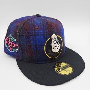 New Era 59Fifty San Diego Padres Blue Flannel Mascot Fitted Hat Plaid Size 7 1/2